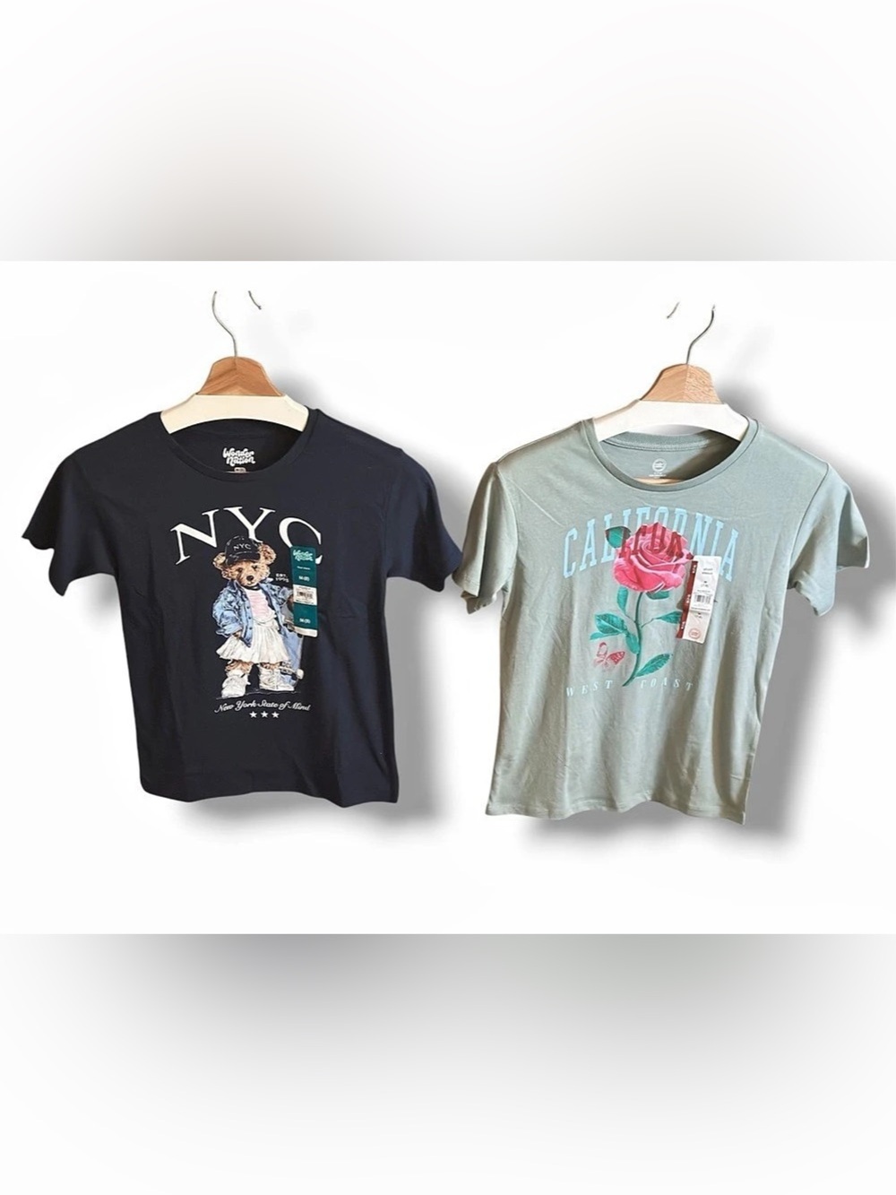Wonder Nation Graphic Tees 2-Pack Blue New York Teddy & Green California Prints